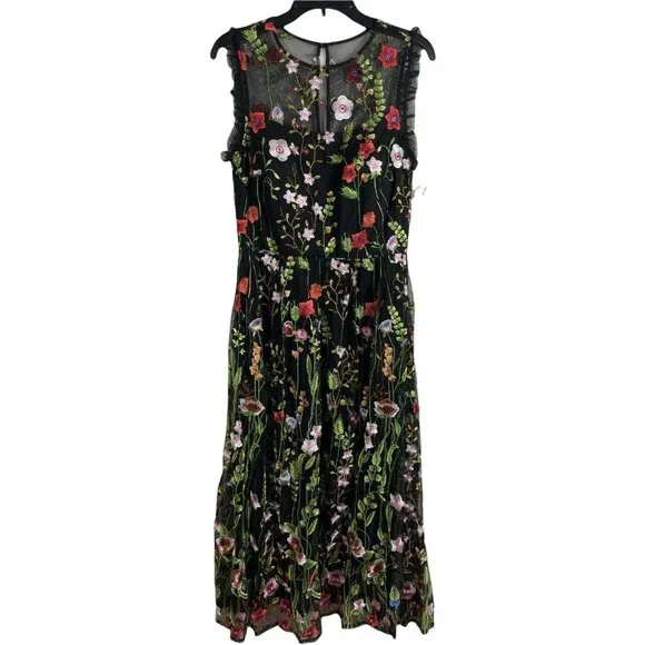 Aqua | Dresses | Aqua Womens Mesh Inset Floral Embroidered Evening Dress  Gown Size 4 Nwt Midi | Poshmark